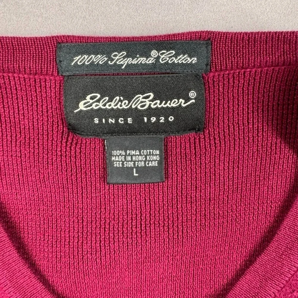 Vintage‎ Eddie Bauer Sweater Vest Men L Supima Cotton Pima V Neck Burgundy